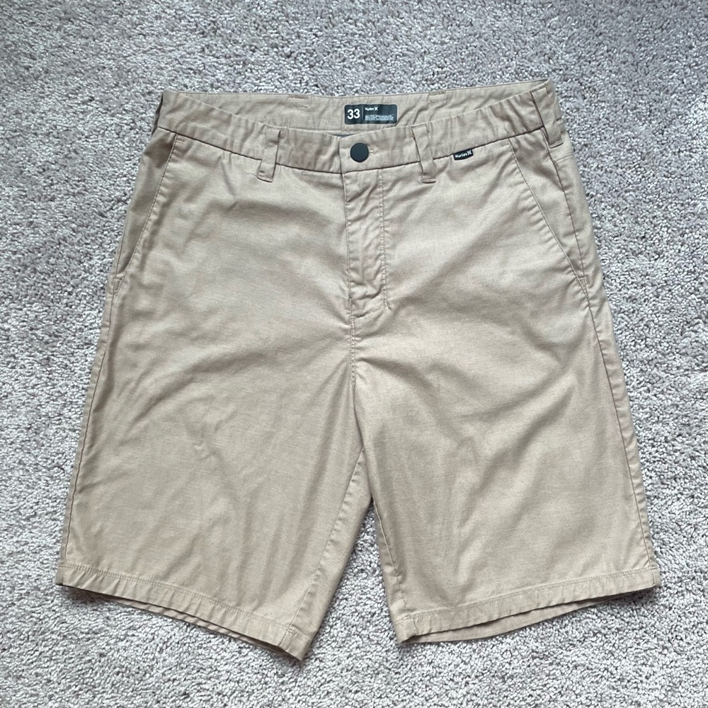 Hurley Beige Khaki Walk Shorts Size 33 Chinos Walking Pockets Button Zip Fly